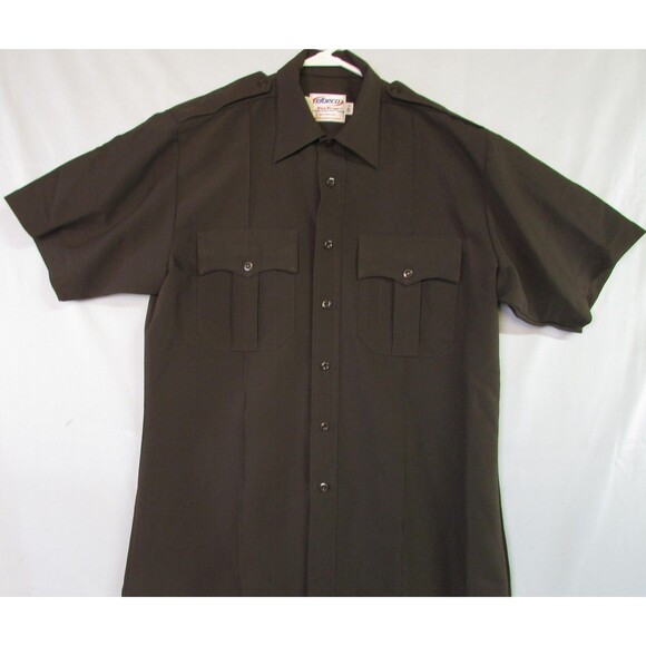 Elbeco TexTrop Shirt Mens 15.5 Brown Short Sleeve Police Uniform Zip Front - Picture 1 of 14